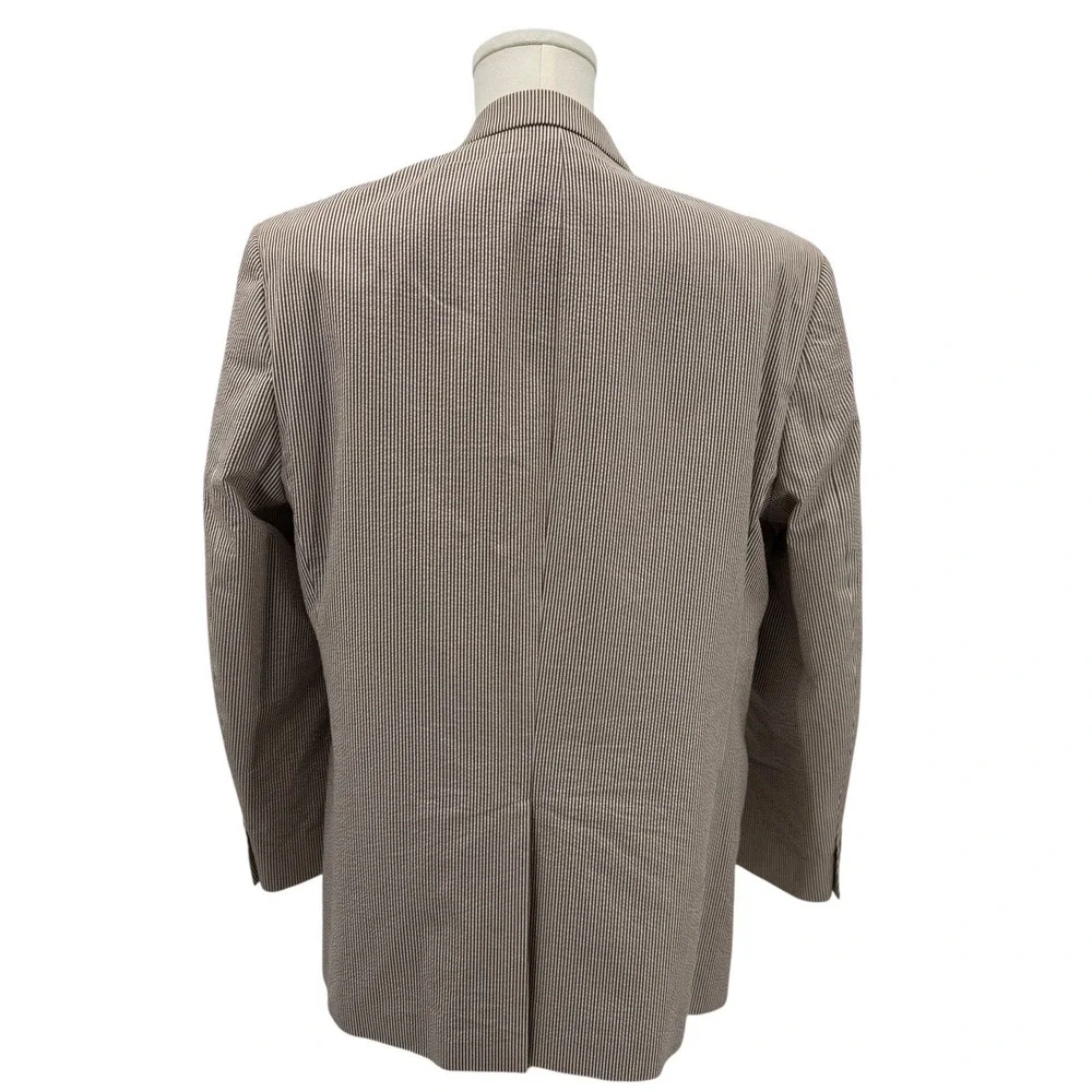 Chaps Men's Seersucker Blazer 46L Brown Stripe Cotton‎ Summer Sport Coat Preppy